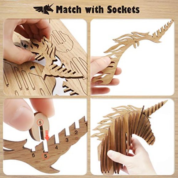 3D Wooden Puzzle Laser Cut Unicorn 71pc Jigsaw Puzzles Assembly Clock Model Kits - Picture 5 of 14